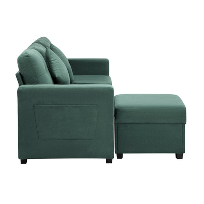 Oikiture 3 Seater Sofa Lounge Set Modular Couch Drawers &amp; Ottoman Velvet Green-Sofa-PEROZ Accessories