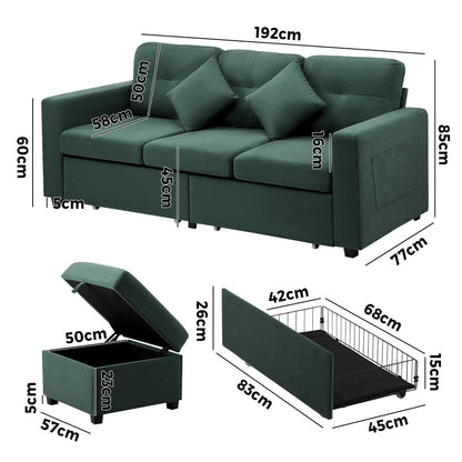 Oikiture 3 Seater Sofa Lounge Set Modular Couch Drawers &amp; Ottoman Velvet Green-Sofa-PEROZ Accessories