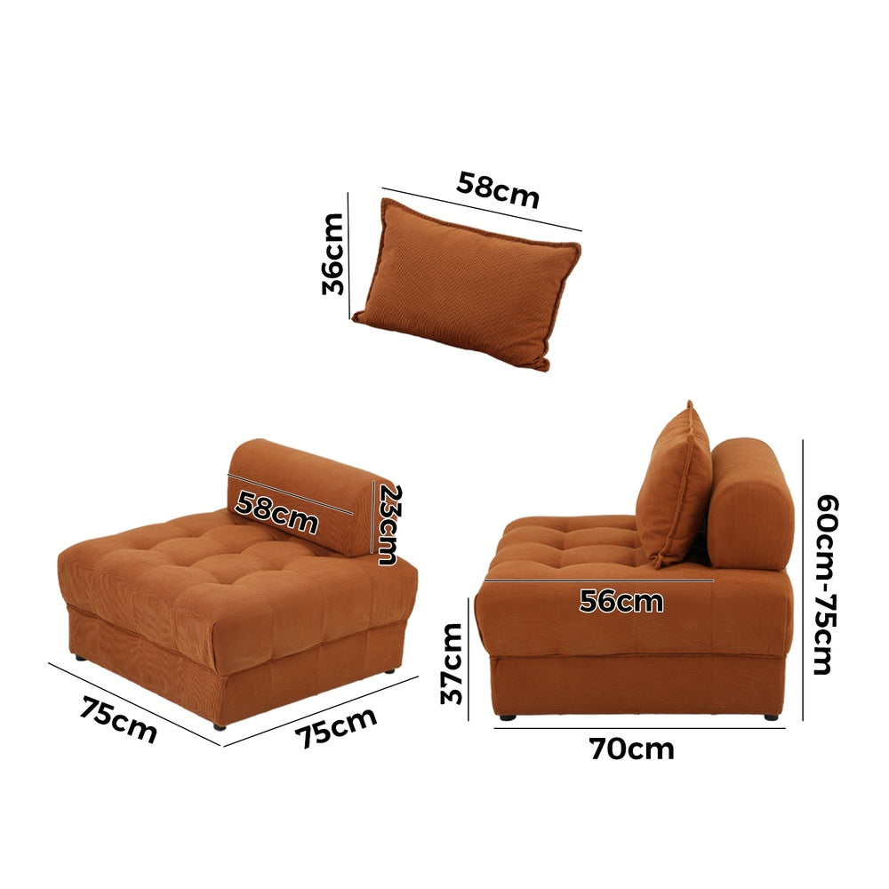 Oikiture 3 Seater Velvet Modular Sofa Lounge Chair with Backrest Brown-Armchair-PEROZ Accessories