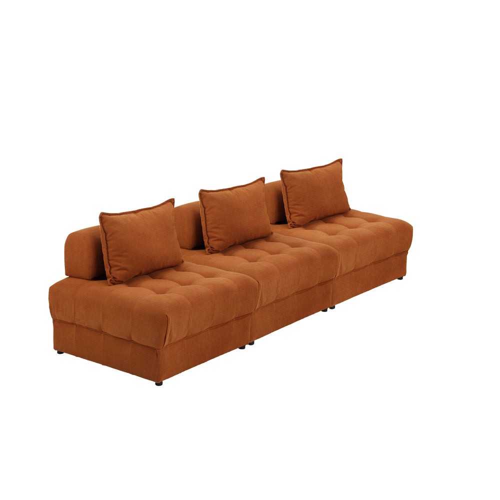 Oikiture 3 Seater Velvet Modular Sofa Lounge Chair with Backrest Brown-Armchair-PEROZ Accessories