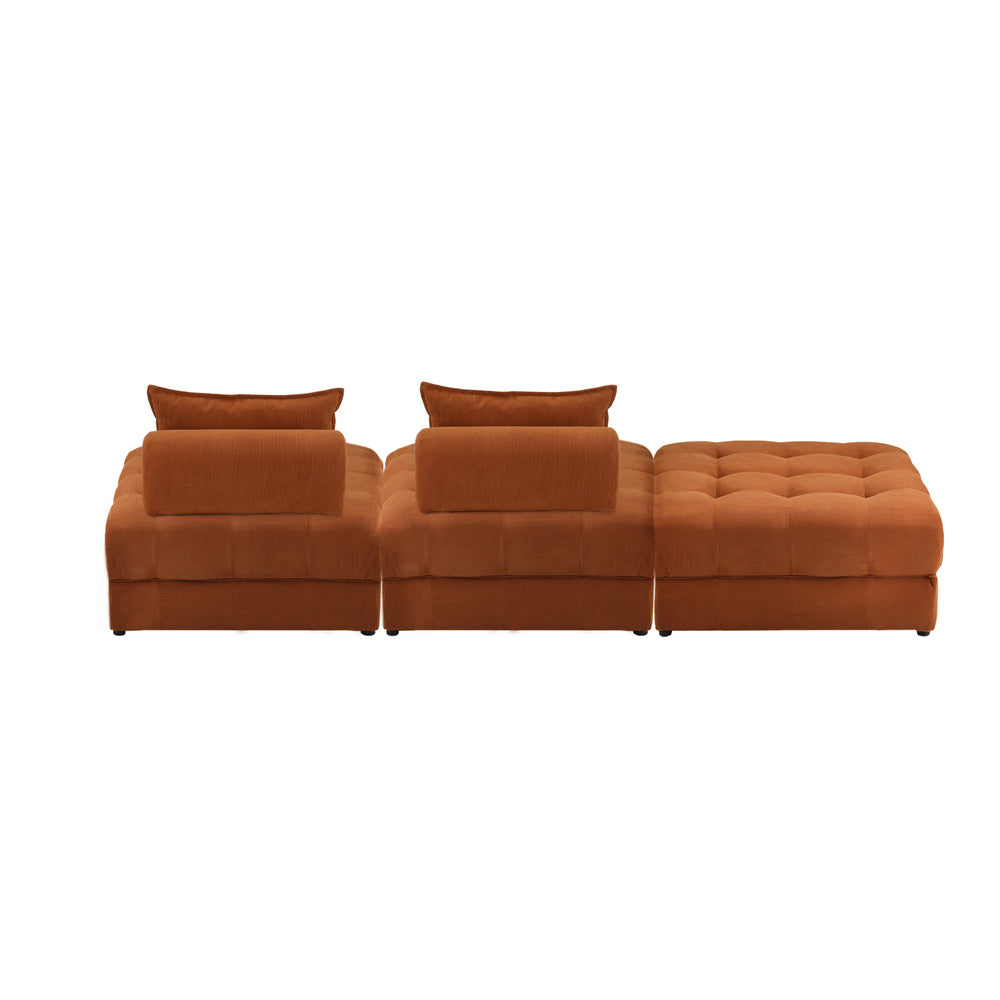 Oikiture 3 Seater Velvet Modular Sofa &amp; Ottoman Set with Backrest Brown-Armchair-PEROZ Accessories