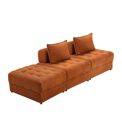 Oikiture 3 Seater Velvet Modular Sofa &amp; Ottoman Set with Backrest Brown-Armchair-PEROZ Accessories