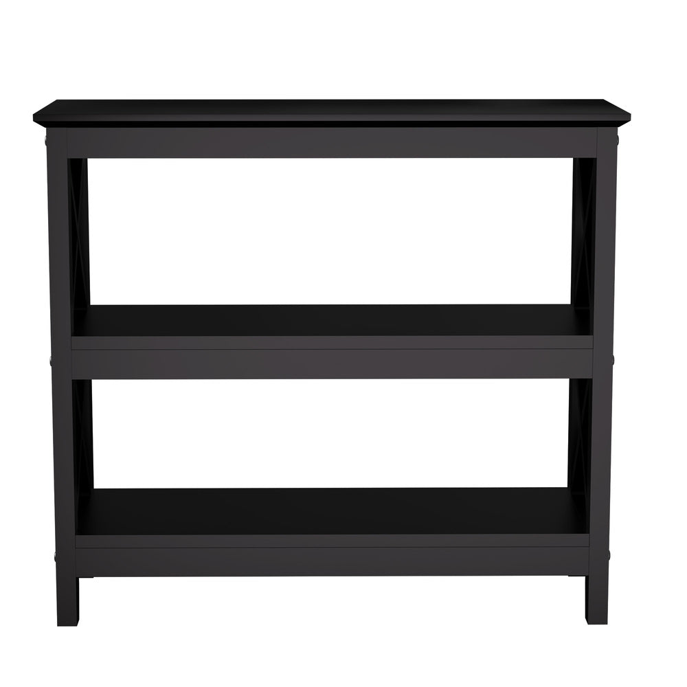 Oikiture 3-Tier Console Table X-Design Wooden Black-Console Tables-PEROZ Accessories