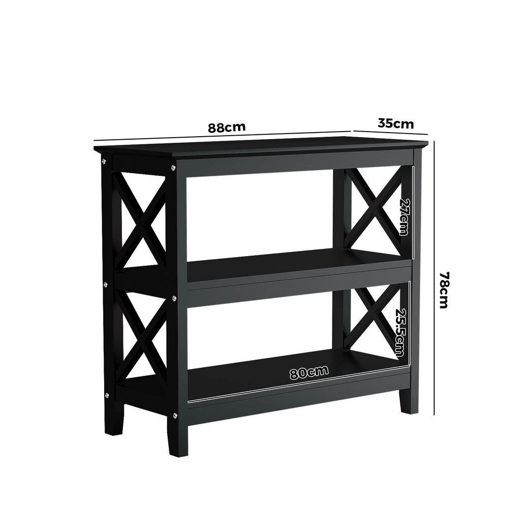 Oikiture 3-Tier Console Table X-Design Wooden Black-Console Tables-PEROZ Accessories