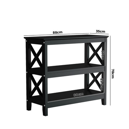 Oikiture 3-Tier Console Table X-Design Wooden Black-Console Tables-PEROZ Accessories