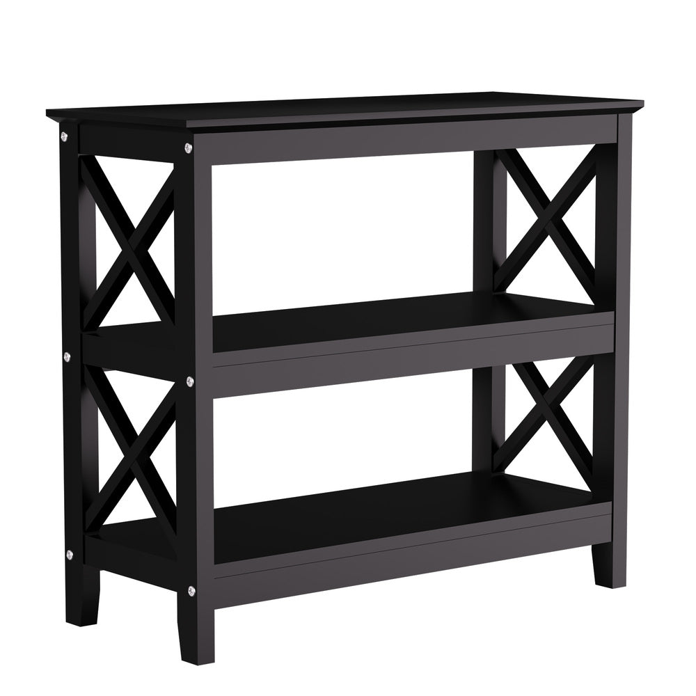 Oikiture 3-Tier Console Table X-Design Wooden Black-Console Tables-PEROZ Accessories