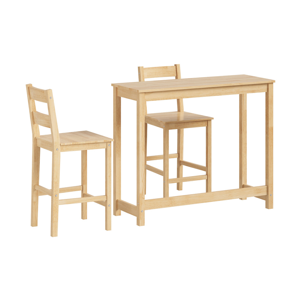 Oikiture 3PCS Bar Table Set Cafe Tables and 2 Stools Natural-Bar Sets-PEROZ Accessories