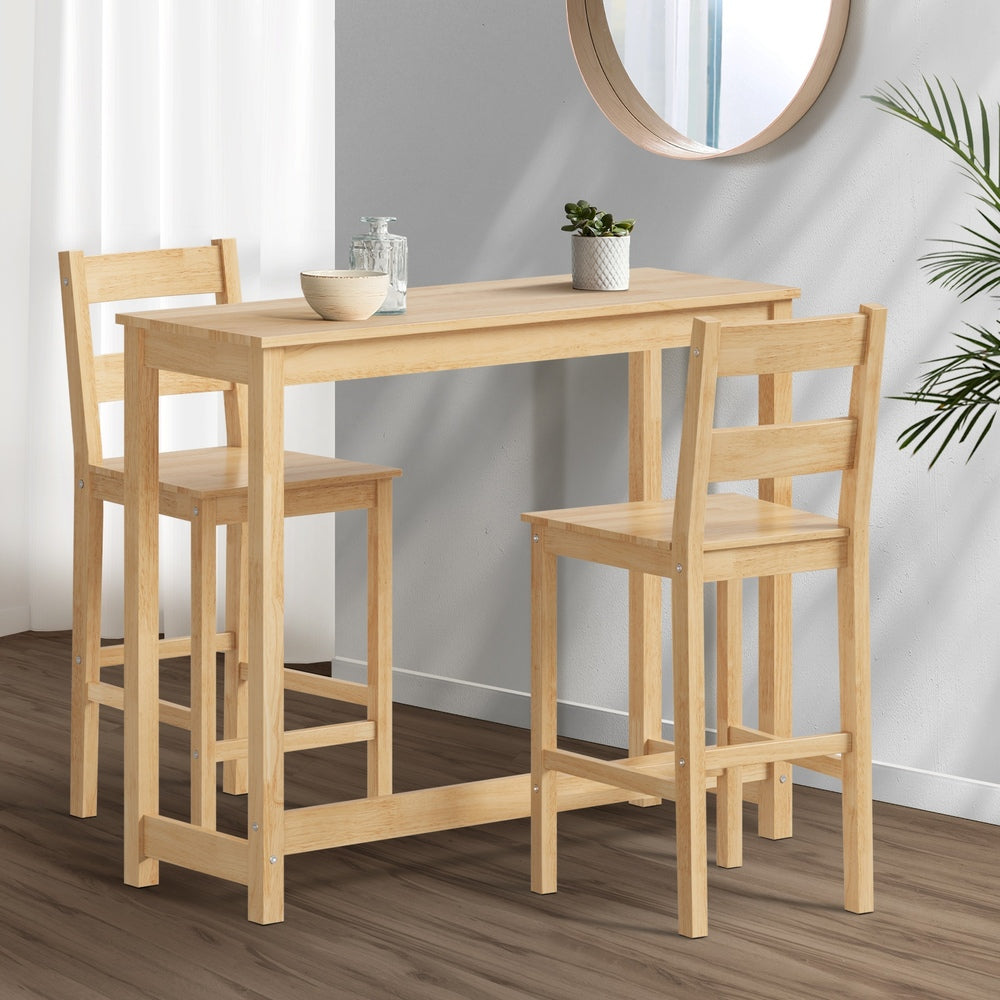 Oikiture 3PCS Bar Table Set Cafe Tables and 2 Stools Natural-Bar Sets-PEROZ Accessories
