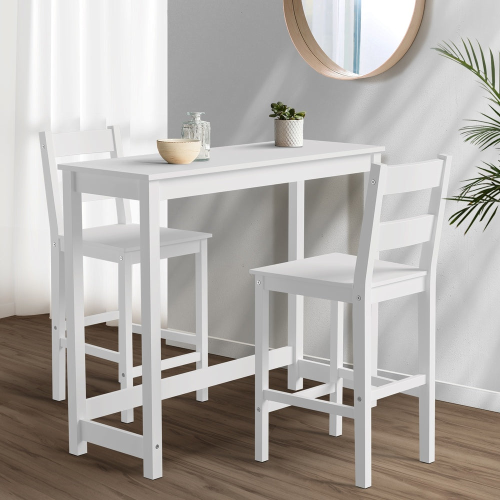 Oikiture 3PCS Bar Table Set Cafe Tables and 2 Stools White-Bar Sets-PEROZ Accessories