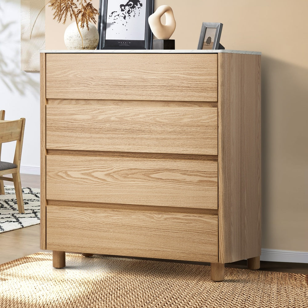 Oikiture 4 Chest of Drawers Dresser Faux Marble Top Natural-Chest of Drawerss-PEROZ Accessories