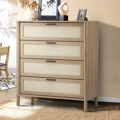 Oikiture 4 Chest of Drawers Rattan Dresser Natural-Chest of Drawers-PEROZ Accessories