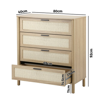 Oikiture 4 Chest of Drawers Rattan Dresser Natural-Chest of Drawers-PEROZ Accessories