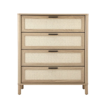 Oikiture 4 Chest of Drawers Rattan Dresser Natural-Chest of Drawers-PEROZ Accessories