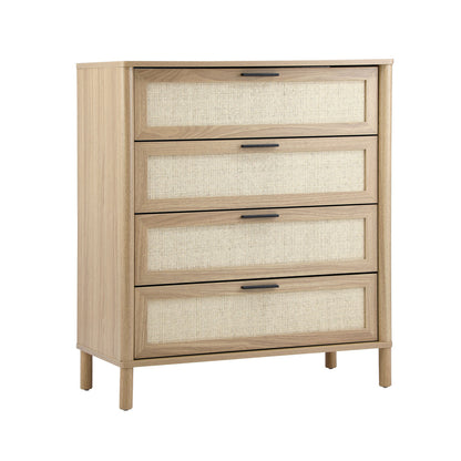 Oikiture 4 Chest of Drawers Rattan Dresser Natural-Chest of Drawers-PEROZ Accessories