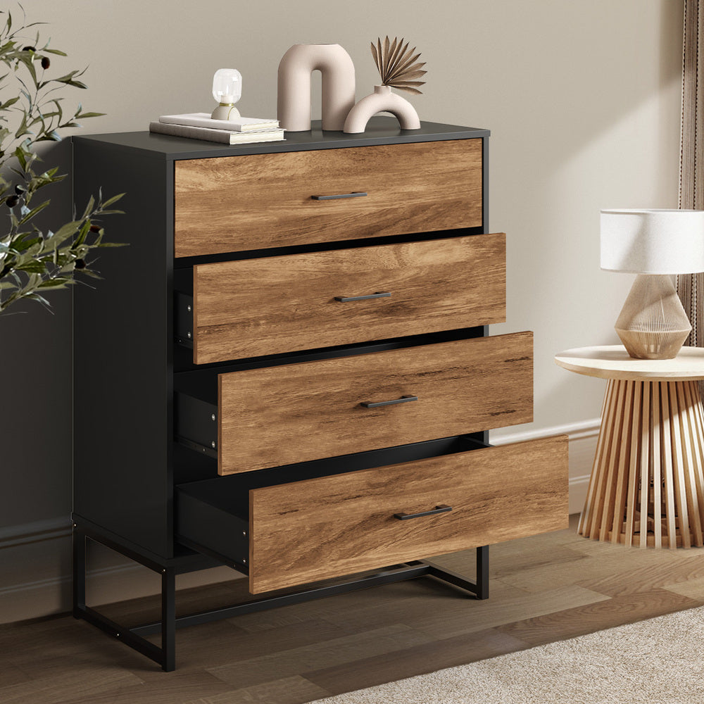 Oikiture 4 Chest of Drawers Tallboy Metal Black-Chest of Drawers-PEROZ Accessories