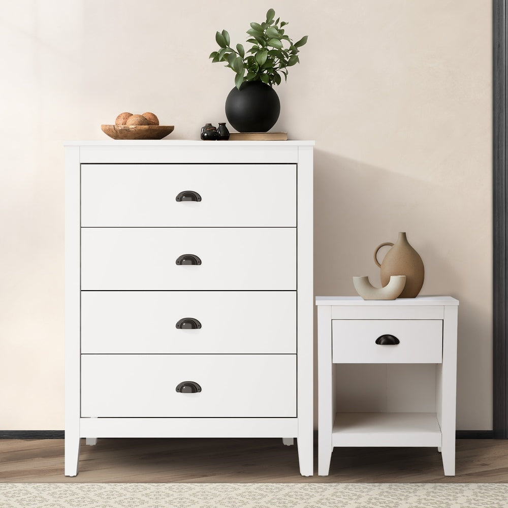 Oikiture 4 Chest of Drawers and Bedside Table Vintage Bedroom Set-Chest of Drawers-PEROZ Accessories