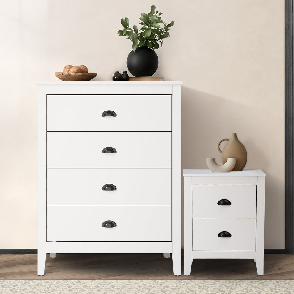 Oikiture 4 Chest of Drawers and Bedside Table Vintage Bedroom Set White-Chest of Drawers-PEROZ Accessories