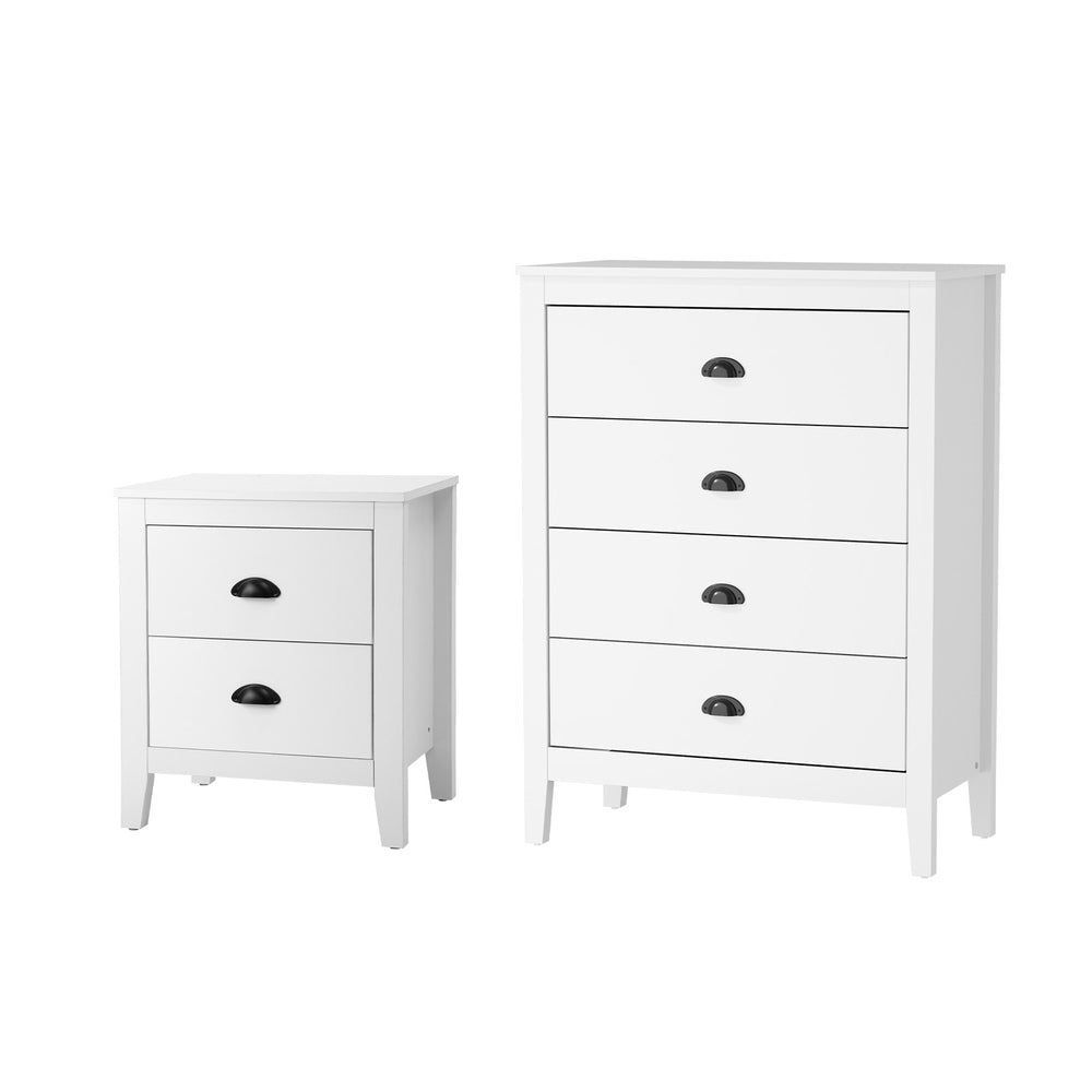 Oikiture 4 Chest of Drawers and Bedside Table Vintage Bedroom Set White-Chest of Drawers-PEROZ Accessories