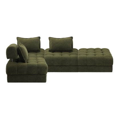 Oikiture 4 Seater Boucle Modular Sofa &amp; Ottoman Set Green-Sofa-PEROZ Accessories