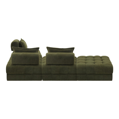 Oikiture 4 Seater Boucle Modular Sofa &amp; Ottoman Set Green-Sofa-PEROZ Accessories