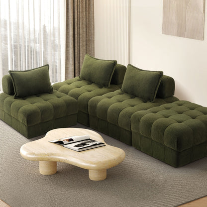 Oikiture 4 Seater Boucle Modular Sofa &amp; Ottoman Set Green-Sofa-PEROZ Accessories