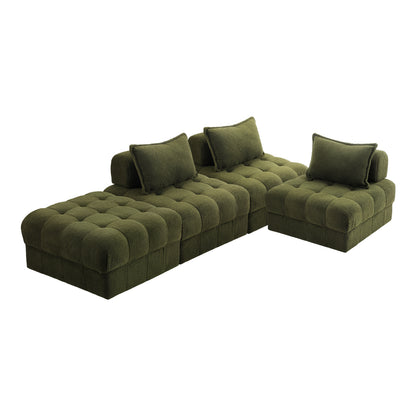 Oikiture 4 Seater Boucle Modular Sofa &amp; Ottoman Set Green-Sofa-PEROZ Accessories