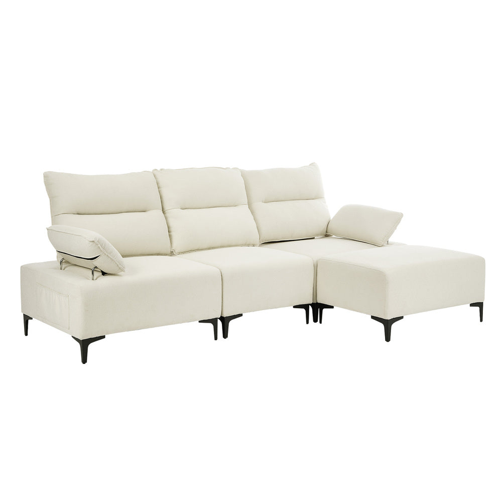 Oikiture 4 Seater Chenille Modular Sofa Adjustable Armrest Ottoman-Sofa-PEROZ Accessories