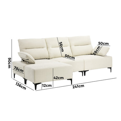 Oikiture 4 Seater Chenille Modular Sofa Adjustable Armrest Ottoman-Sofa-PEROZ Accessories