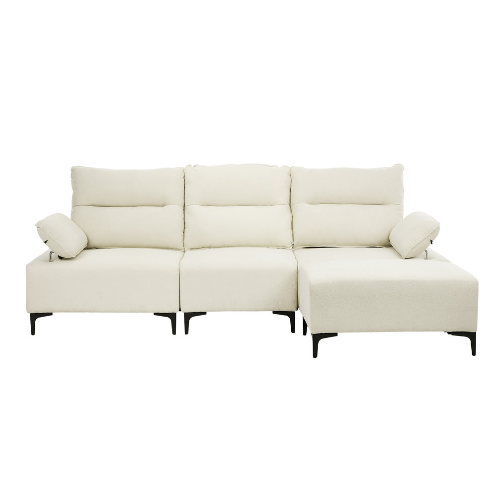 Oikiture 4 Seater Chenille Modular Sofa Adjustable Armrest Ottoman-Sofa-PEROZ Accessories
