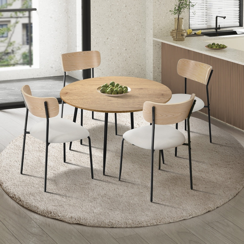 Oikiture 4-Seater Dining Set 1.1m Dining Table with Corduroy Chairs-Dining Set-PEROZ Accessories
