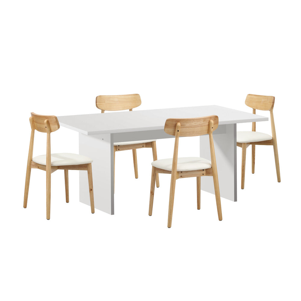 Oikiture 4-Seater Dining Table and Chairs Set Wooden White-Dining Set-PEROZ Accessories