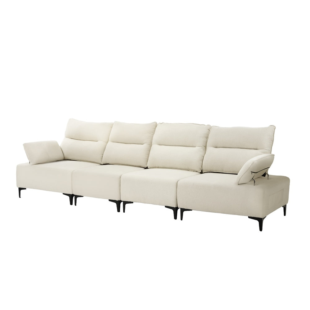 Oikiture 4 Seater Sofa Couch Chenille Adjustable Armrest Chair Beige-Sofa-PEROZ Accessories