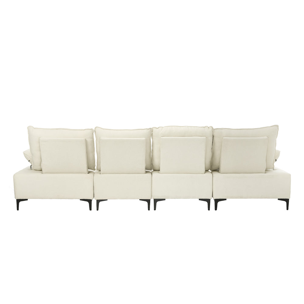 Oikiture 4 Seater Sofa Couch Chenille Adjustable Armrest Chair Beige-Sofa-PEROZ Accessories