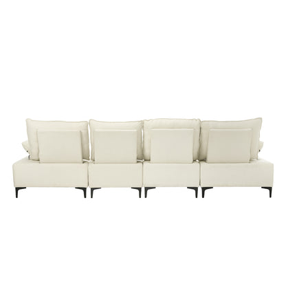 Oikiture 4 Seater Sofa Couch Chenille Adjustable Armrest Chair Beige-Sofa-PEROZ Accessories