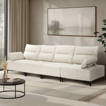 Oikiture 4 Seater Sofa Couch Chenille Adjustable Armrest Chair Beige-Sofa-PEROZ Accessories