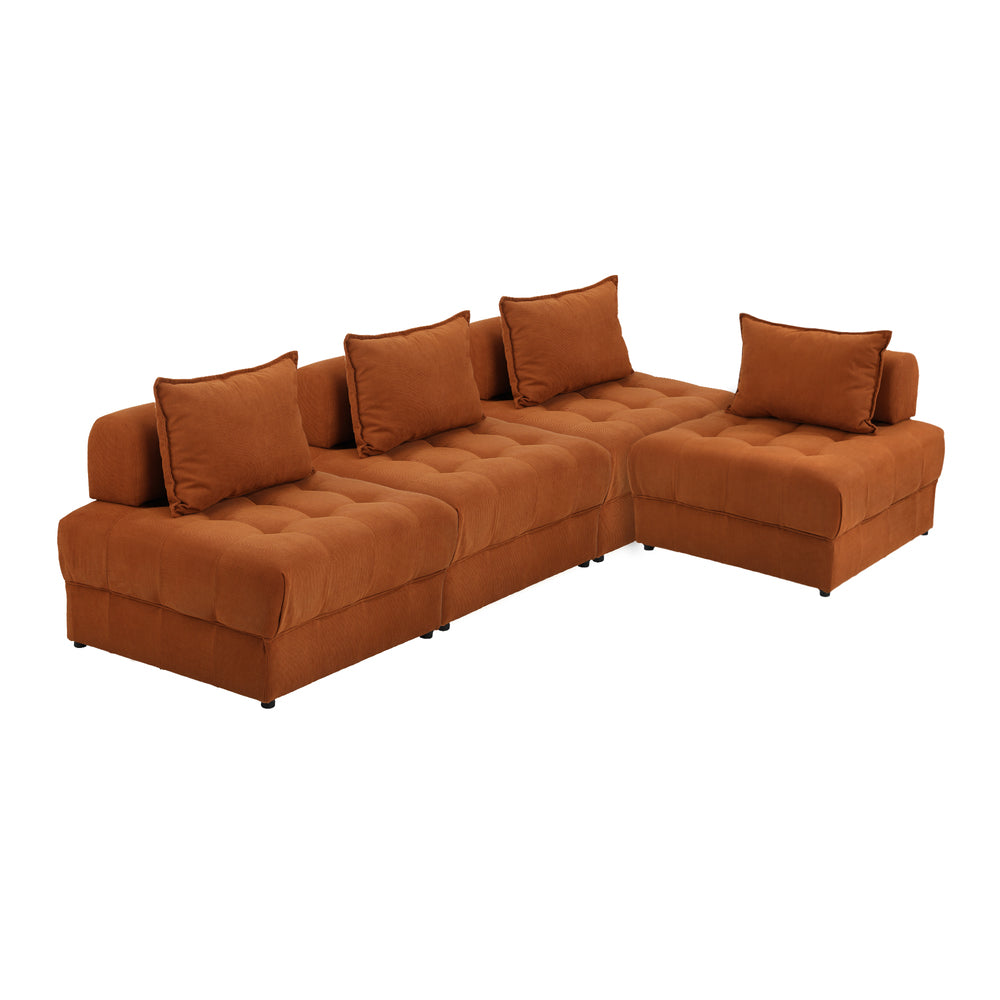 Oikiture 4 Seater Velvet Modular Sofa Lounge Chair with Backrest Brown-Armchair-PEROZ Accessories