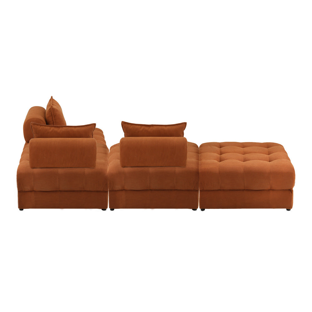 Oikiture 4 Seater Velvet Modular Sofa &amp; Ottoman Set with Backrest Brown-Armchair-PEROZ Accessories