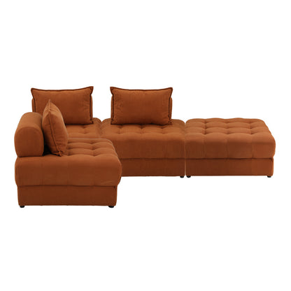 Oikiture 4 Seater Velvet Modular Sofa &amp; Ottoman Set with Backrest Brown-Armchair-PEROZ Accessories