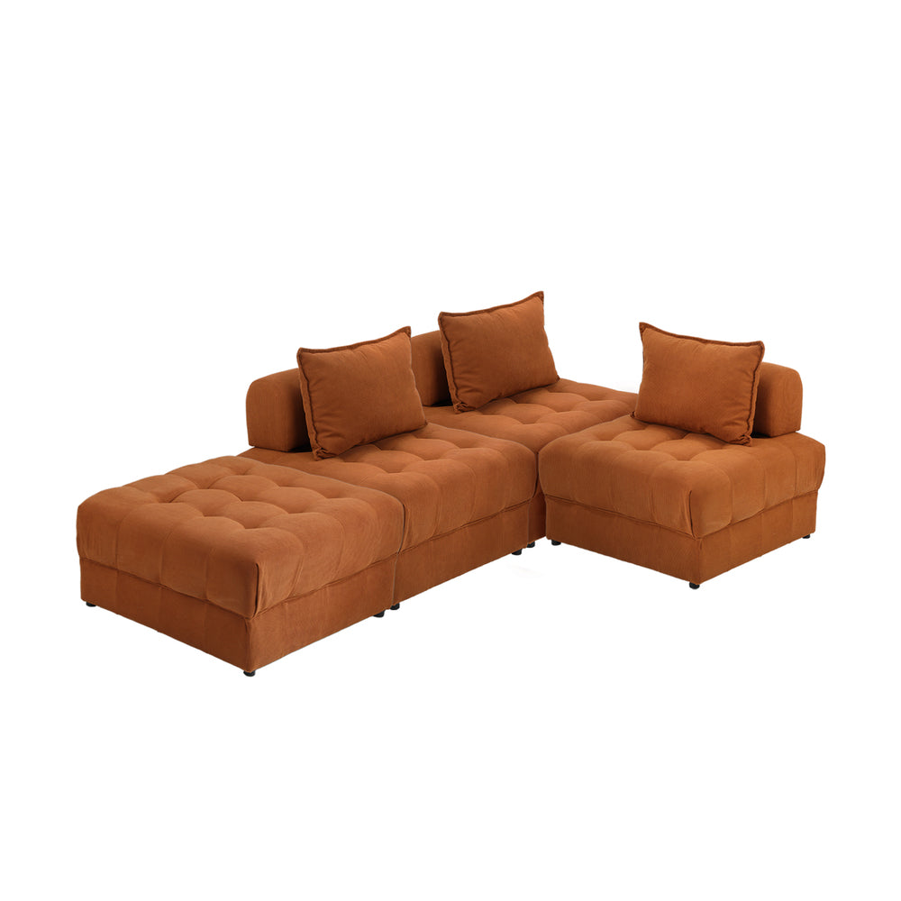 Oikiture 4 Seater Velvet Modular Sofa &amp; Ottoman Set with Backrest Brown-Armchair-PEROZ Accessories
