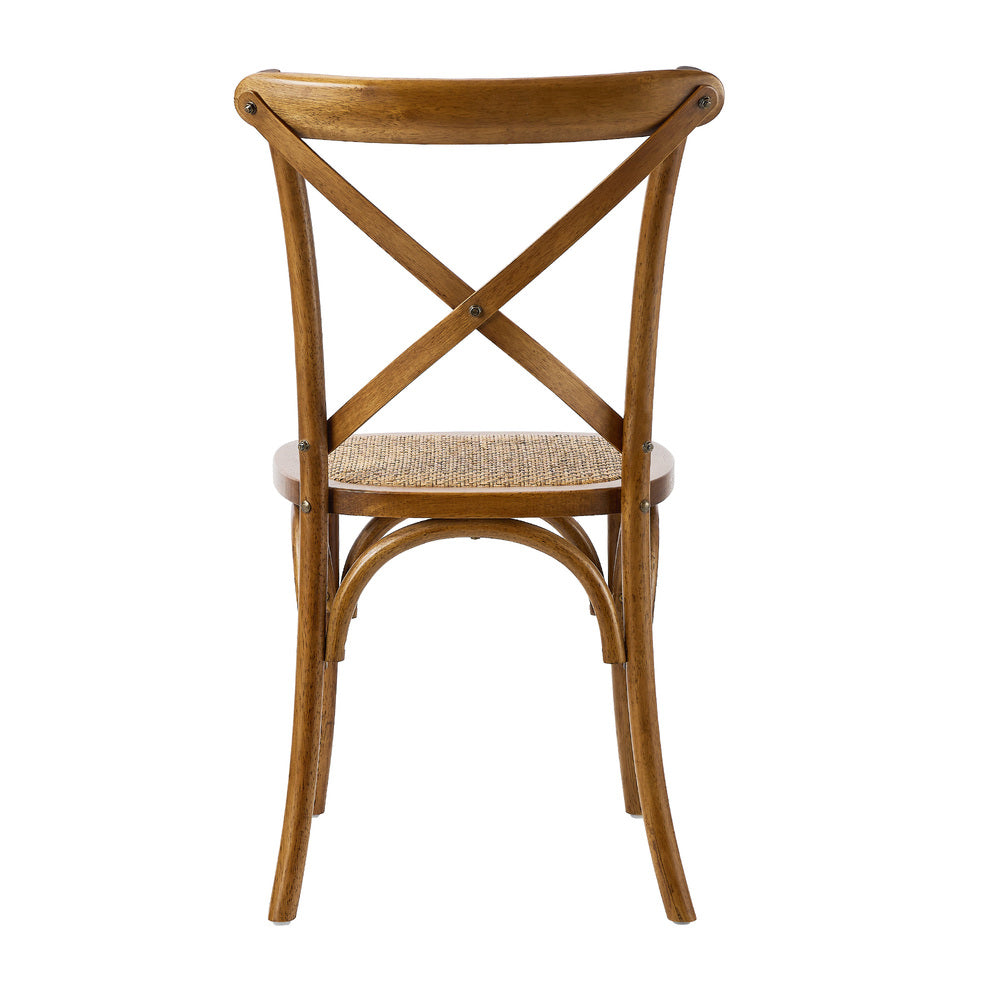 Oikiture 4PCS Crossback Wooden Dining Chair Rattan Seat Walnut-Dining Chairs-PEROZ Accessories