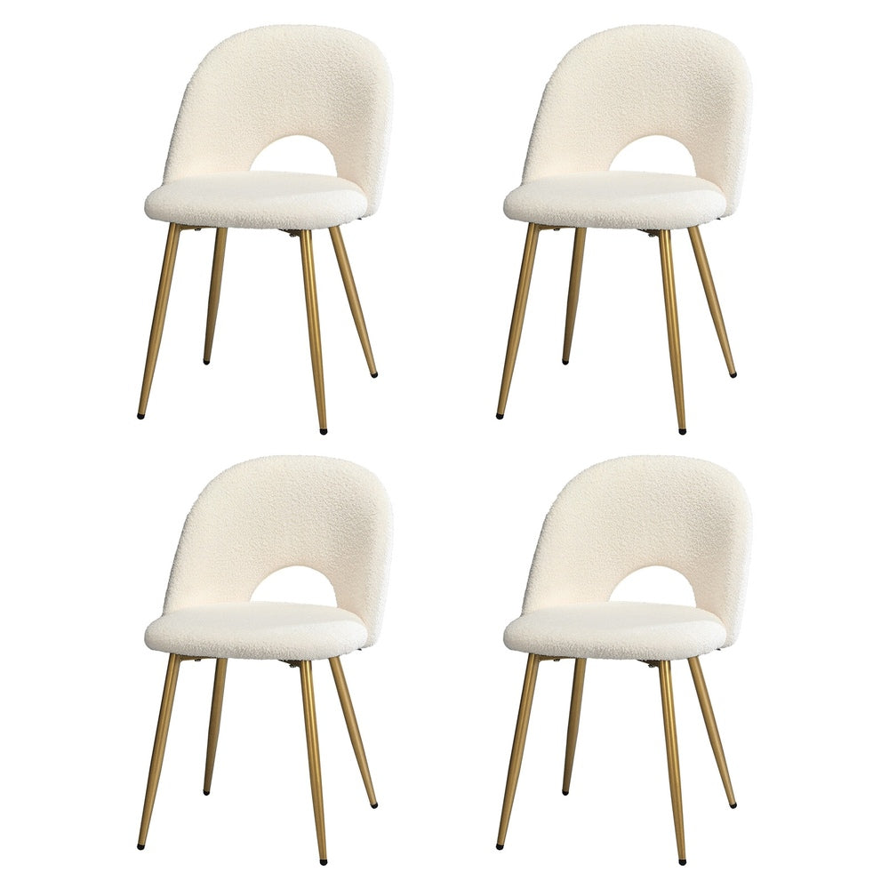 Oikiture 4PCS Dining Chairs Armchair Sherpa Golden White-Dining Chair-PEROZ Accessories