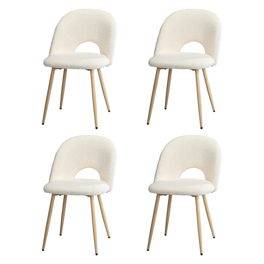 Oikiture 4PCS Dining Chairs Armchair Sherpa Wooden White-Dining Chair-PEROZ Accessories
