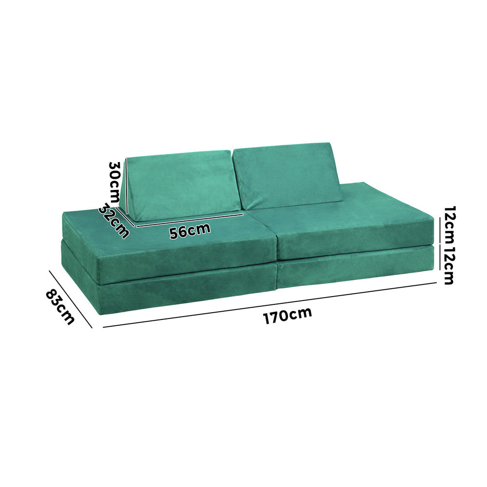 Oikiture 4Pcs Kids Play Couch Modular Lounge Cushion Green-Magic Couch-PEROZ Accessories