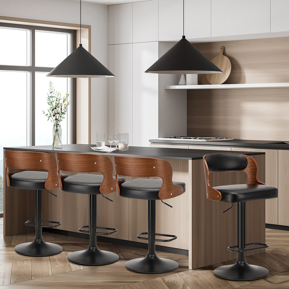 Oikiture 4X Bar Stools Kitchen Gas Lift Swivel Chairs Wooden Barstool-Bar Stool-PEROZ Accessories