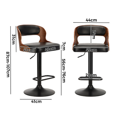 Oikiture 4X Bar Stools Kitchen Gas Lift Swivel Chairs Wooden Barstool-Bar Stool-PEROZ Accessories