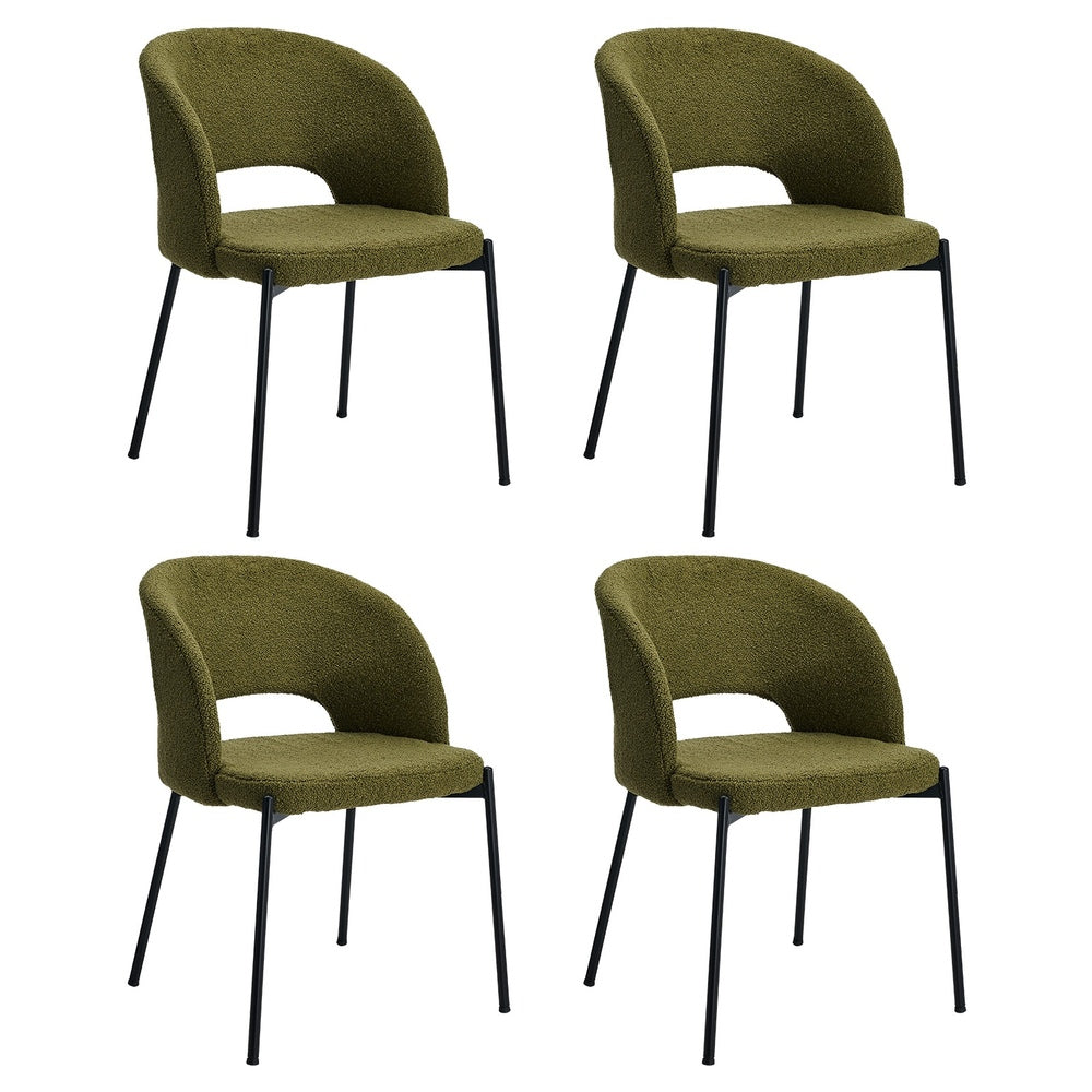 Oikiture 4x Armchair Dining Chair Sherpa Green&amp;Black-Dining Chairs-PEROZ Accessories