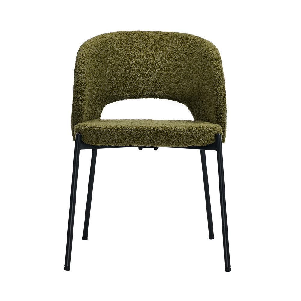Oikiture 4x Armchair Dining Chair Sherpa Green&amp;Black-Dining Chairs-PEROZ Accessories