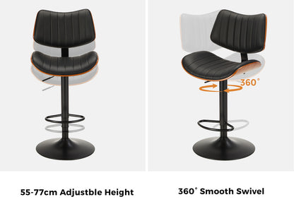 Oikiture 4x Bar Stool Kitchen Swivel Chair Wooden Leather Gas Lift-Bar Stool-PEROZ Accessories