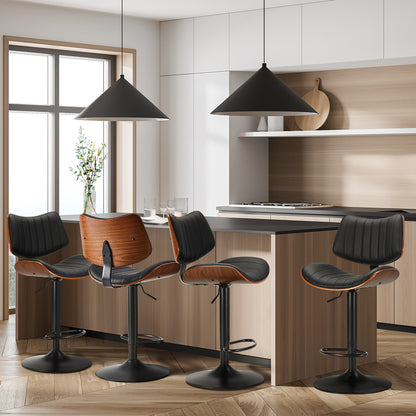 Oikiture 4x Bar Stool Kitchen Swivel Chair Wooden Leather Gas Lift-Bar Stool-PEROZ Accessories