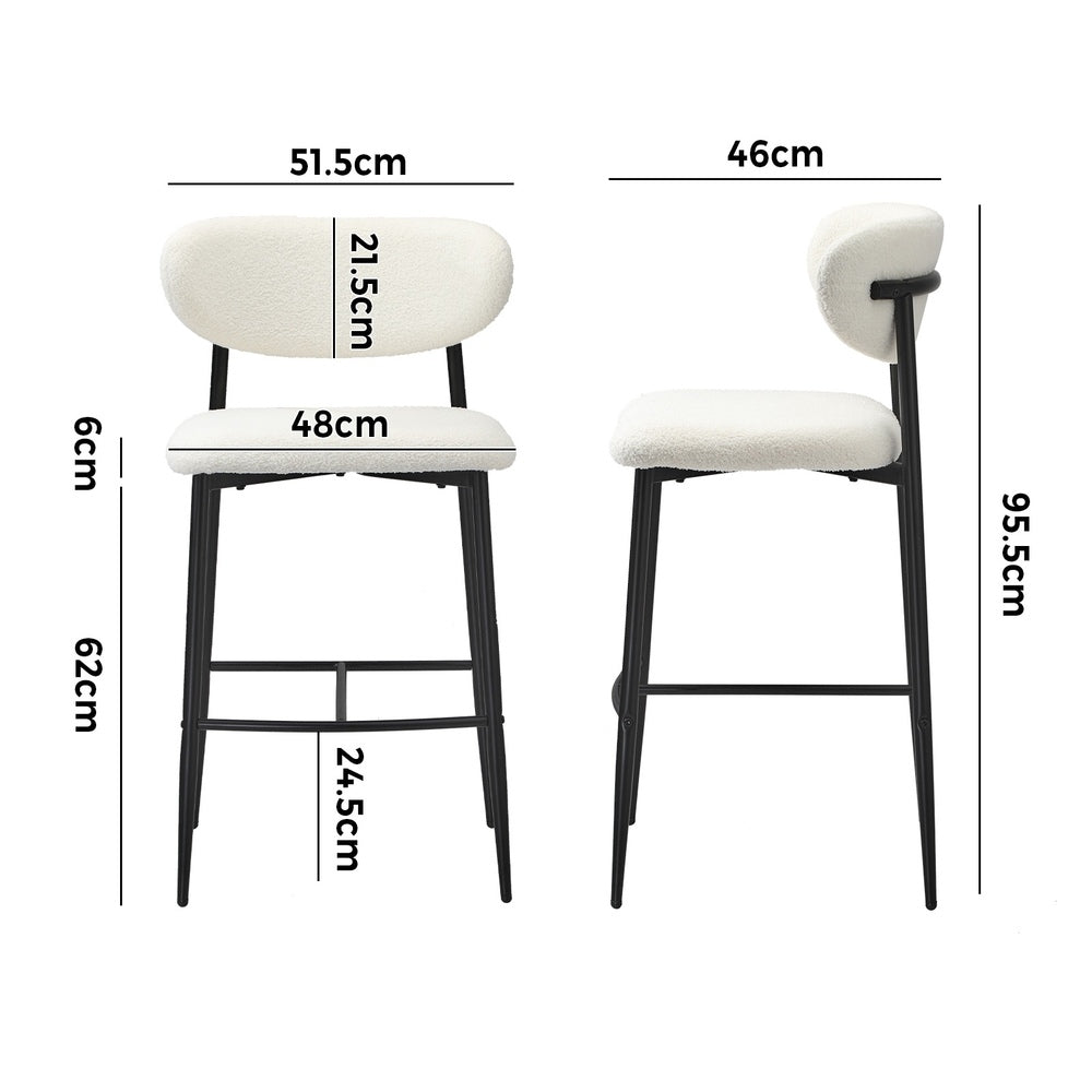 Oikiture 4x Bar Stools Boucle Fabric Black and White-Bar Stool-PEROZ Accessories